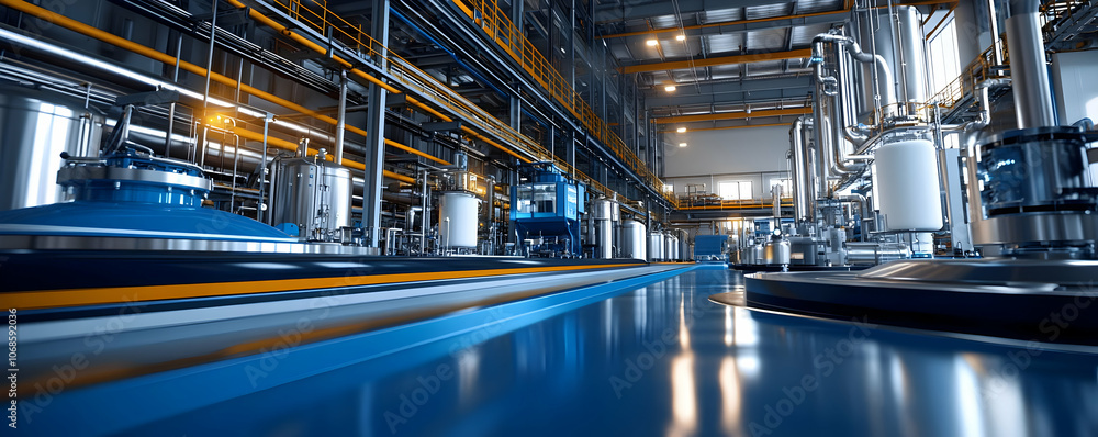 3D Illustration, Modern Factory Interior, Production Line 3D Illustration, Modern Factory Interior, Production Line