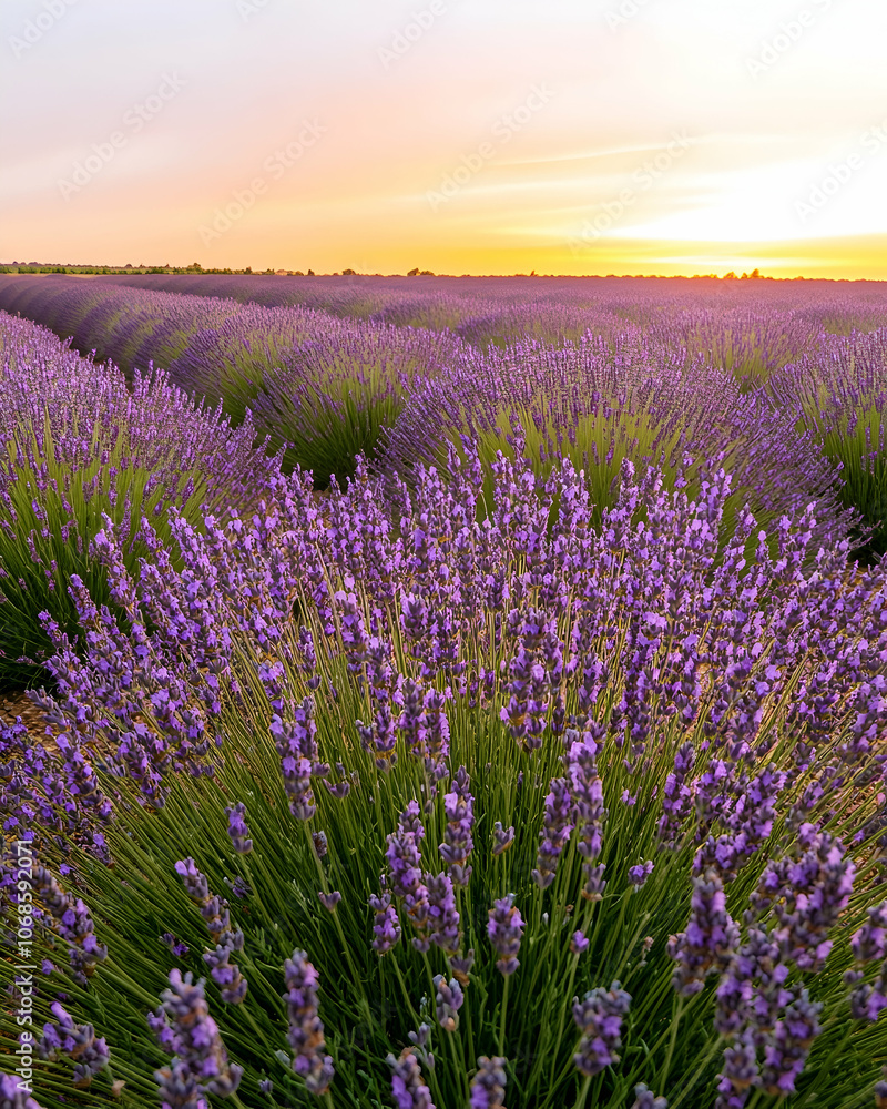 Fototapeta premium Purple lavender field at sunset.