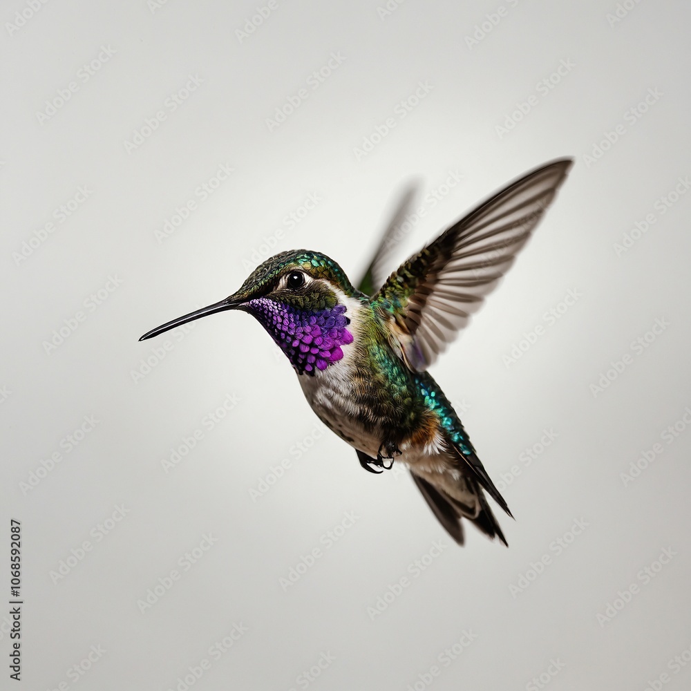 Obraz premium a hummingbird flying in the air on white solid background a stack of old books on white solid background