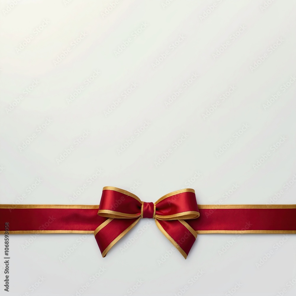 Red ribbon with gold trim, tied into an elegant bow, isolated on white solid background Red ribbon with gold trim, tied into an elegant bow, isolated on white solid background