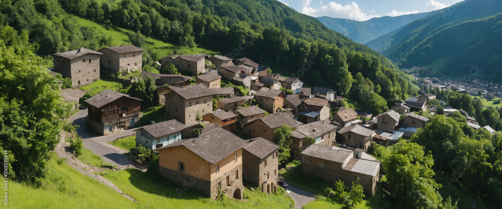 Mountain town known for its mineral-rich terrain, surrounded by green hills and dense forests. The town has traditional stone houses and narrow streets. Mountain town known for its mineral-rich terrain, surrounded by green hills and dense forests. The town has traditional stone houses and narrow streets.
