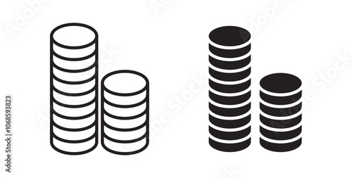 Coins stack icon. thin stroke and solid.