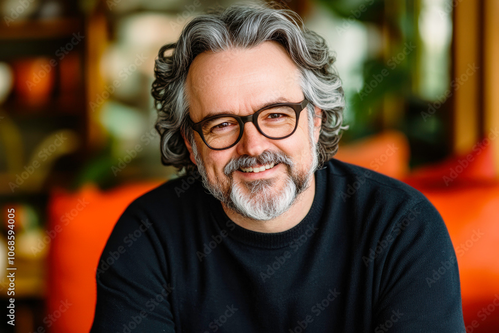 A man with glasses and a beard is smiling A man with glasses and a beard is smiling