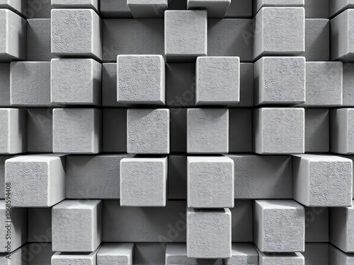 Abstract gray concrete cubes arranged in a geometric pattern showcasing texture and depth in a structured formation photo