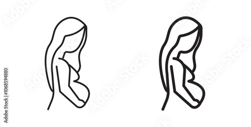 Pregnant woman icon. thin stroke and solid.