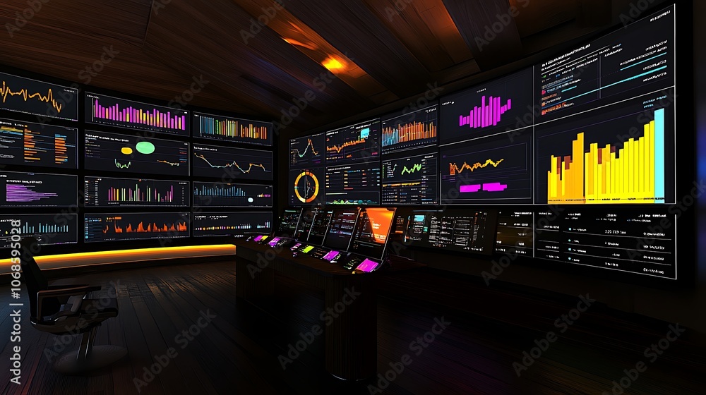 A Room Filled With Monitors Displaying Financial Data A Room Filled With Monitors Displaying Financial Data