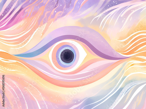 Conceptual abstract illustration of eye. Colorful oil painting. Conceptual abstract approach of oil painting.