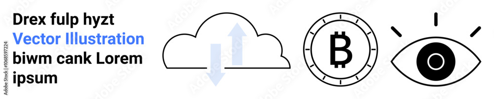 Cloud with arrows, Bitcoin symbol, and eye icon represent cloud storage, cryptocurrency, and surveillance technology. Ideal for tech blogs, cryptocurrency platforms, cloud services, cybersecurity Cloud with arrows, Bitcoin symbol, and eye icon represent cloud storage, cryptocurrency, and surveillance technology. Ideal for tech blogs, cryptocurrency platforms, cloud services, cybersecurity