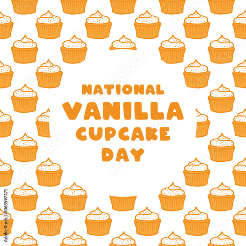 National Vanilla Cupcake Day. Vanilla cupcake seamless pattern.