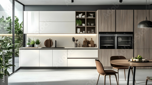 Modern Scandinavian Kitchen with Minimalist Design, White Cabinets, Stainless Steel Appliances, and Open Shelving for a Bright and Airy Feel
