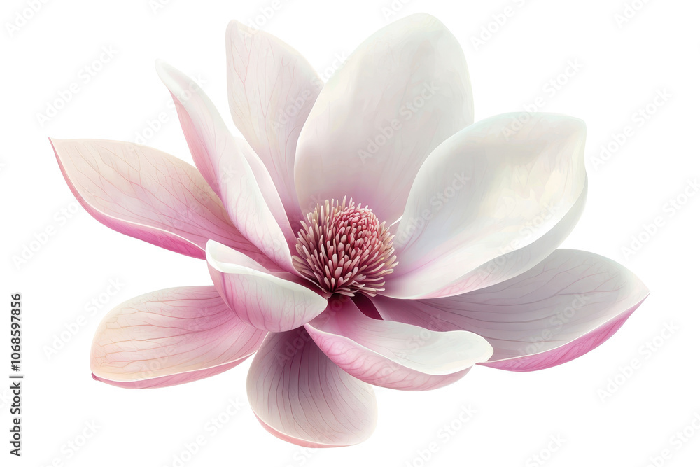 Elegant magnolia blossom with soft pink and white petals, showcasing natural beauty and delicate floral grace, isolated on transparent background. Elegant magnolia blossom with soft pink and white petals, showcasing natural beauty and delicate floral grace, isolated on transparent background.