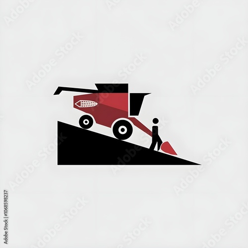 logo of a red combine on a ramp. 