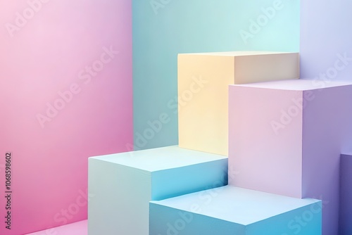 Pastel colored 3D steps in gradient background