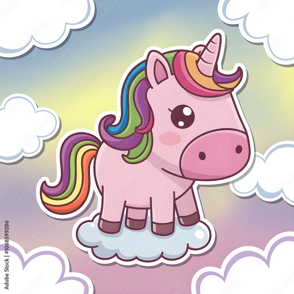 Fototapeta premium kawaii style vector illustration of a rainbow unicorn with a cute,