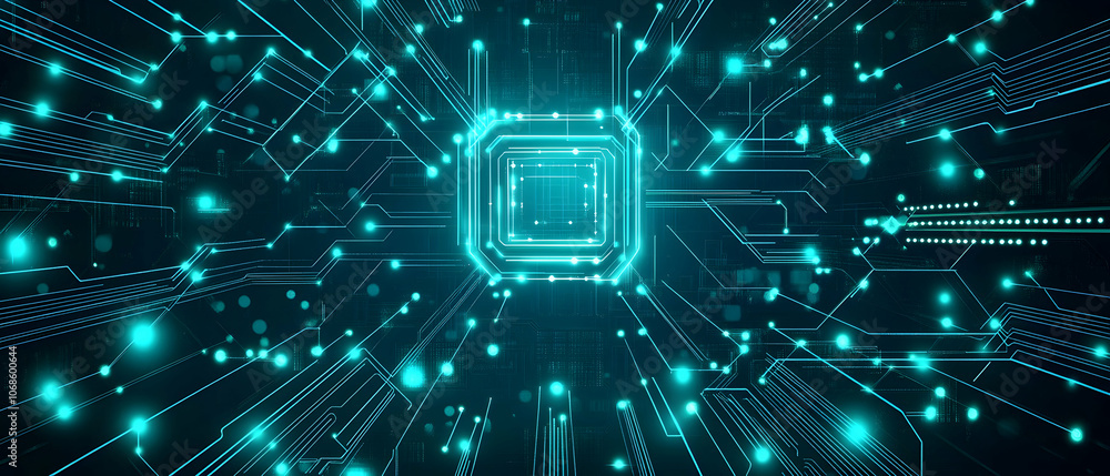 Abstract blue glowing circuit board with glowing lines. Abstract blue glowing circuit board with glowing lines.