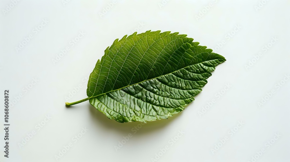 Fototapeta premium Green Leaf with Veins on White Background