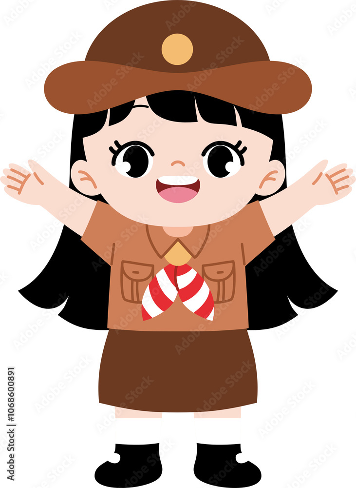 Indonesia Kid wear Pramuka uniform cartoon Character Indonesia Kid wear Pramuka uniform cartoon Character