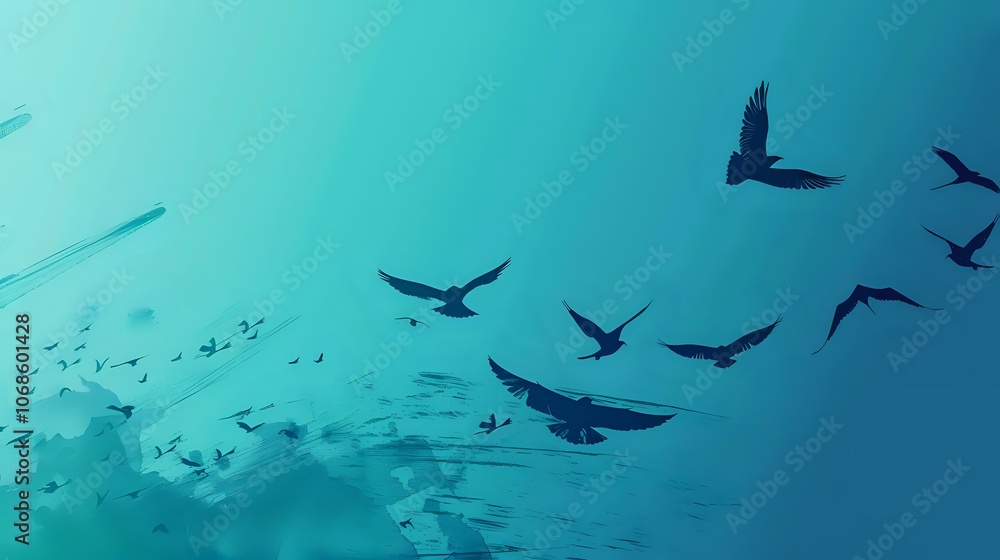 Silhouettes of Birds in Flight Against a Blue Sky Silhouettes of Birds in Flight Against a Blue Sky