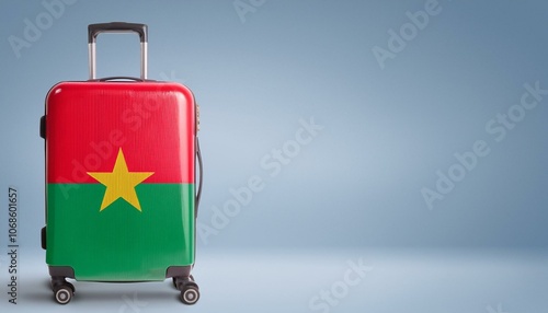 ブルキナファソの国旗のスーツケース。(Burkina Faso flag on a stylish suitcase and copy space.) 