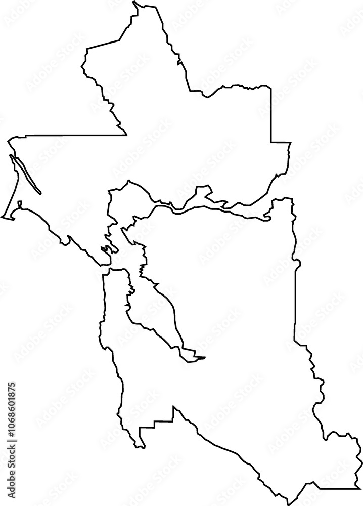 Obraz premium San Francisco Bay Area (CALIFORNIA, UNITED STATES) Thin Map Outline (Sonoma, Napa, Solano, Contra Costa, Alameda, Santa Clara, San Mateo, Marin, San Francisco)