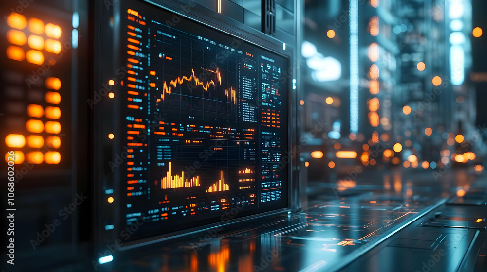3D Illustration - Futuristic Server Room Data Analysis Display 3D Illustration - Futuristic Server Room Data Analysis Display