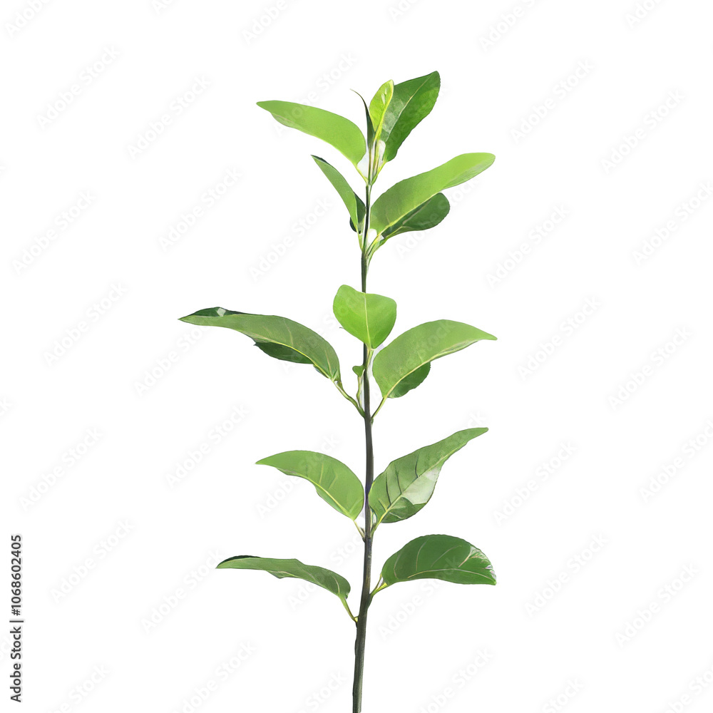 Branch with green fresh foliage leaves isolated on white background Branch with green fresh foliage leaves isolated on white background