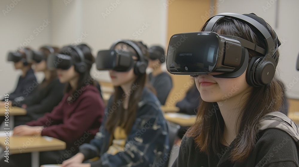 Students using vr headsets for immersive learning, enhancing engagement and interaction. Students using vr headsets for immersive learning, enhancing engagement and interaction.