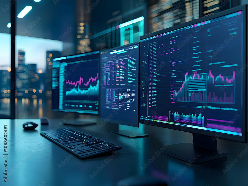 3D Illustration - Stock Market Data Analysis on Monitors 3D Illustration - Stock Market Data Analysis on Monitors