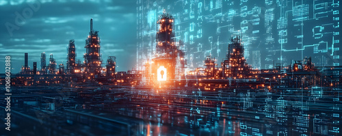 3D Illustration Industrial Plant Cybersecurity Data Protection