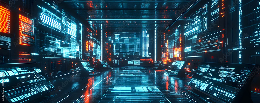 3D Illustration - Futuristic Server Room Data Center Technology 3D Illustration - Futuristic Server Room Data Center Technology