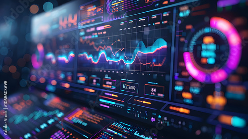 3D Illustration - Futuristic Data Analysis Dashboard