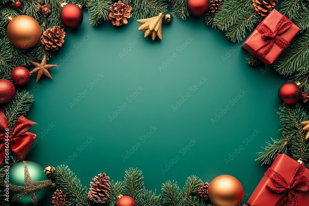 Green Christmas background with fir branches and decorations. with copyspace Green Christmas background with fir branches and decorations. with copyspace
