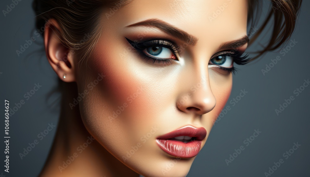 Elegant Glamour Portrait of a Young Woman with Stunning Makeup and Hair Elegant Glamour Portrait of a Young Woman with Stunning Makeup and Hair