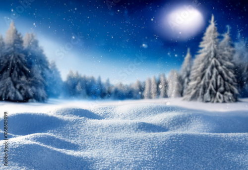 Wallpaper Mural A snowy winter landscape at night with a full moon shining brightly in the sky. Torontodigital.ca