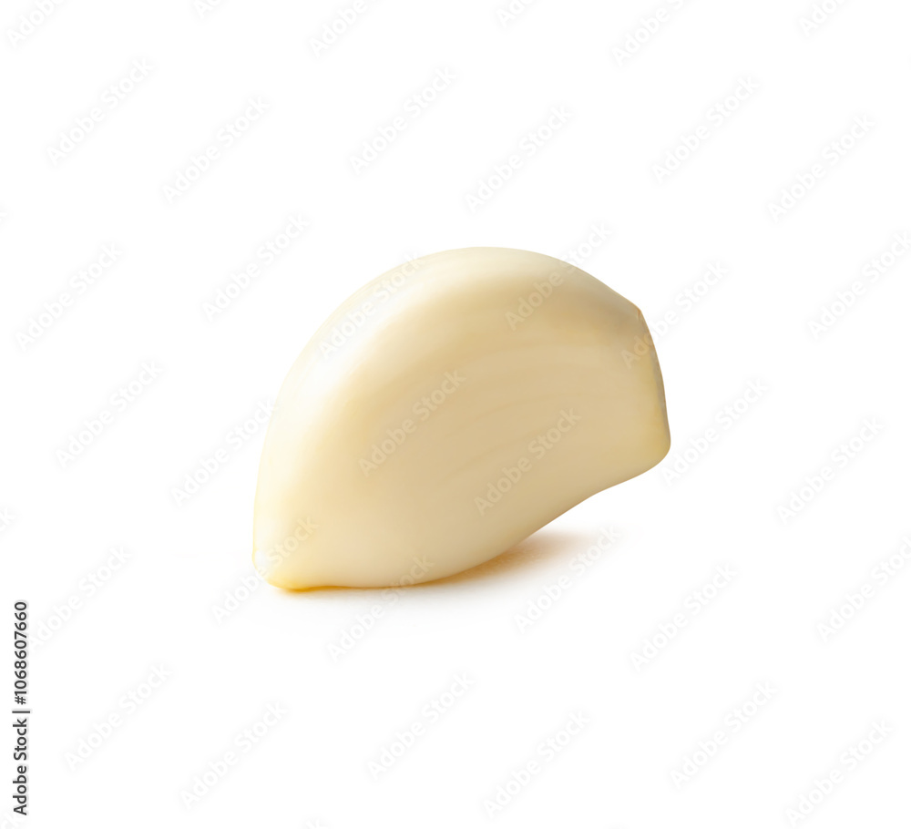 Side view of peeled garlic clove isolated on white background with clipping path Side view of peeled garlic clove isolated on white background with clipping path