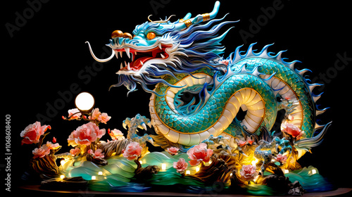 Wallpaper Mural Colorful Dragon Lantern Against a Dark Background Torontodigital.ca