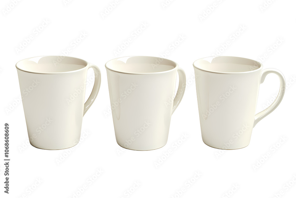 Three Plain White Coffee Mugs on Display Three Plain White Coffee Mugs on Display