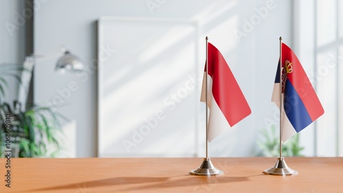 FLAGS OF INDONESIA And SERBIA ON TABLE