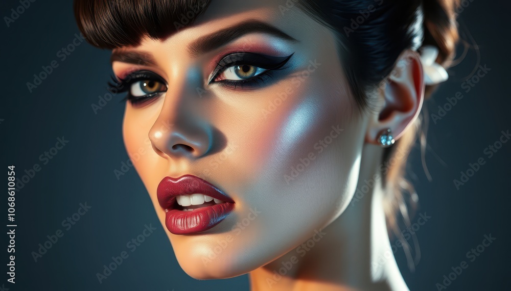 Fototapeta premium Elegant Glamour Portrait of a Young Woman with Stunning Makeup and Hair