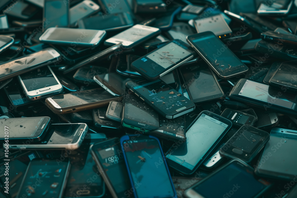 Pile of discarded smartphones in various conditions. Pile of discarded smartphones in various conditions.