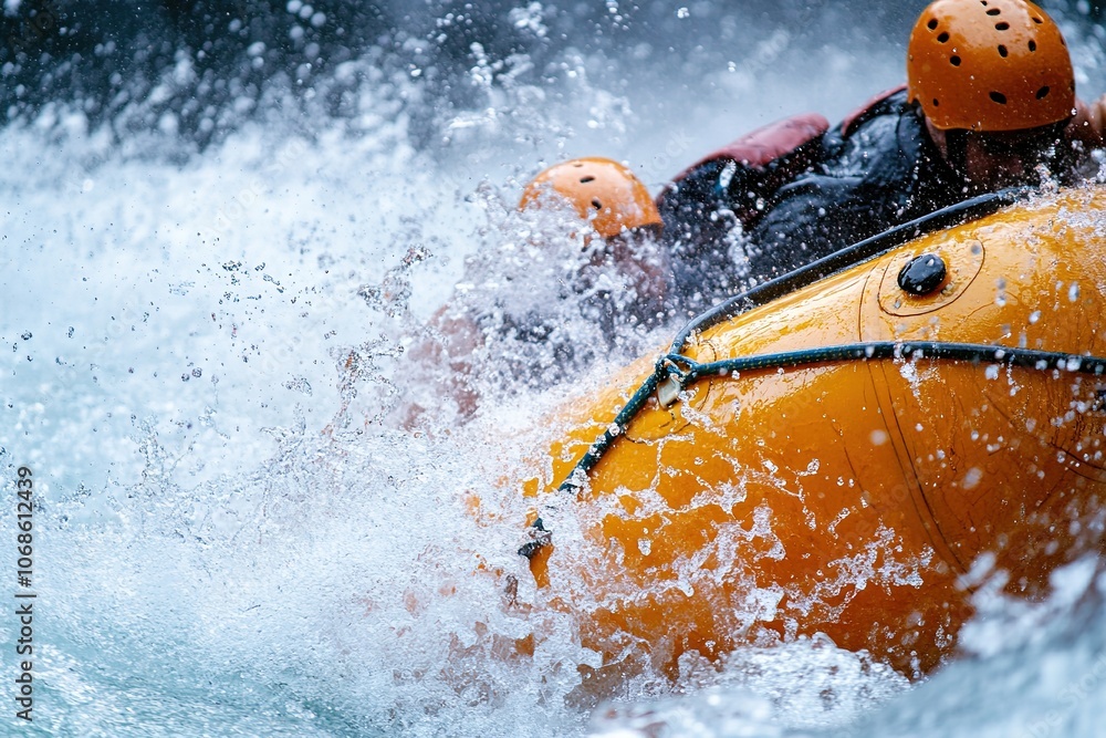 Fototapeta premium Close-up of intense whitewater rafting action