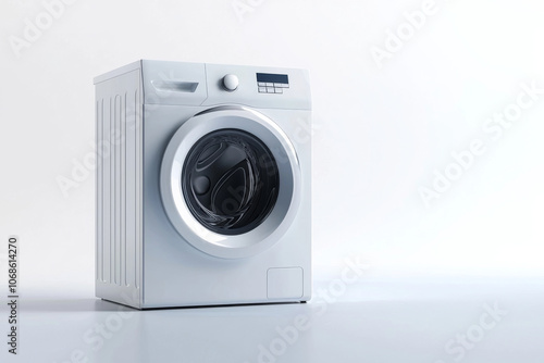 Modern front-loading washing machine with a sleek design against a transparent background for versatile use in home and appliance visuals