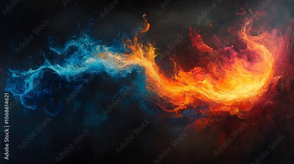 Fototapeta premium Artists create stunning contrast between fire and ice in abstract art