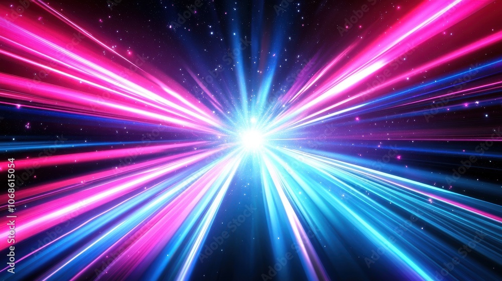 Vibrant abstract light rays in pink and blue colors radiate from a central point, creating a cosmic atmosphere. Vibrant abstract light rays in pink and blue colors radiate from a central point, creating a cosmic atmosphere.