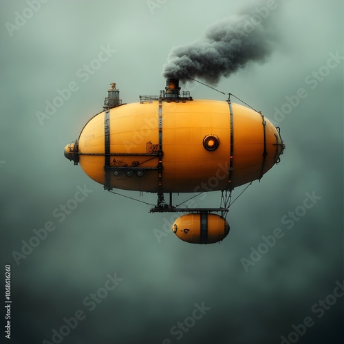 Massive hybrid airships with ornate retro futuristic designs transporting goods and cargo across vast distances in a moody decopunk inspired atmosphere with reflective surfaces and dramatic lighting photo