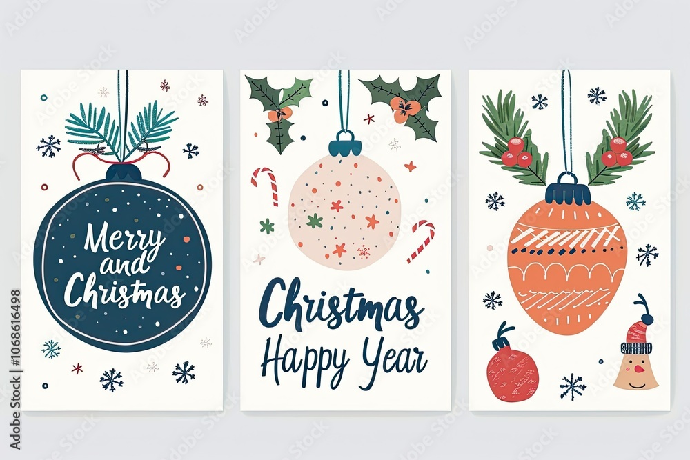Fototapeta premium Set of three Christmas cards, clean