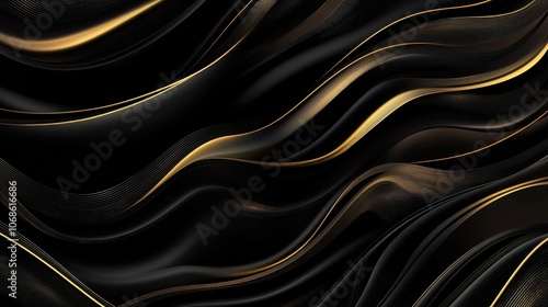 An abstract design featuring flowing black and gold waves, creating a luxurious and sophisticated atmosphere.