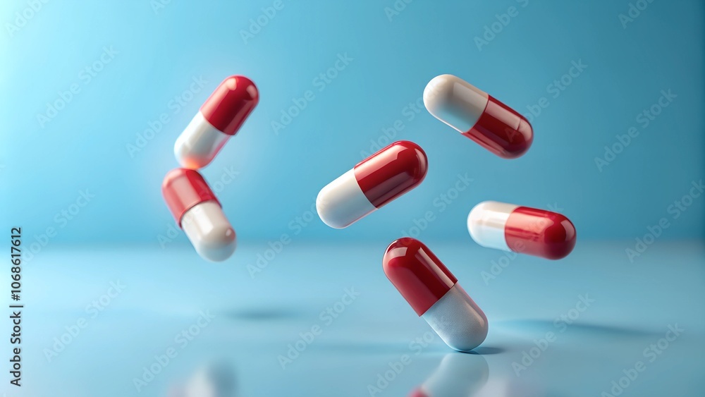 Antibiotic and medicine capsules are flying Antibiotic and medicine capsules are flying