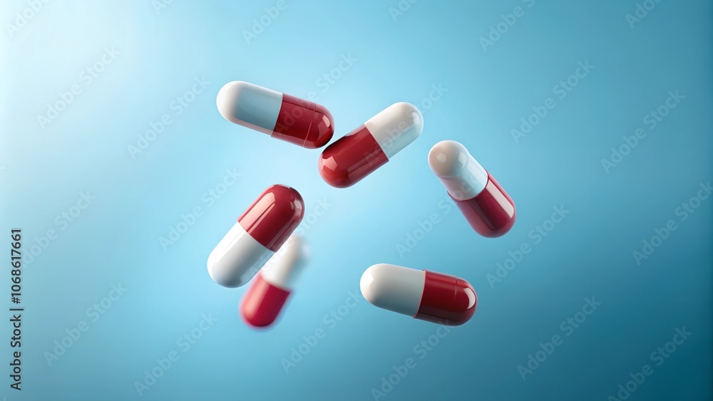 Antibiotic and medicine capsules are flying Antibiotic and medicine capsules are flying