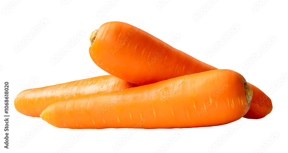 Side view of fresh orange carrot roots in stack isolated with clipping path in png file format Side view of fresh orange carrot roots in stack isolated with clipping path in png file format
